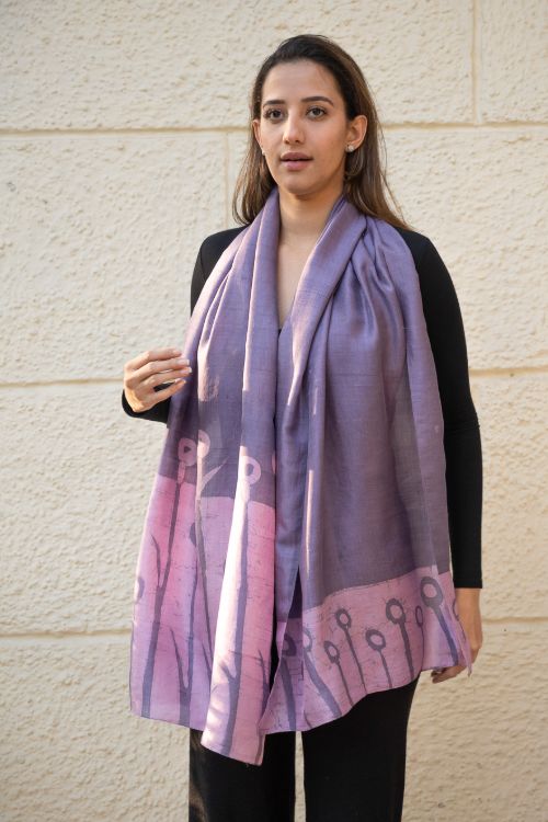 TICH Light & Elegant Silk Batik Stole - Lavender Stems