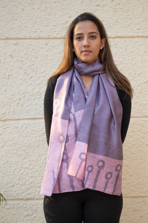 TICH Light & Elegant Silk Batik Stole - Lavender Stems