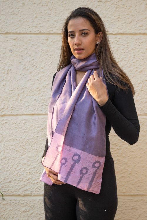 TICH Light & Elegant Silk Batik Stole - Lavender Stems