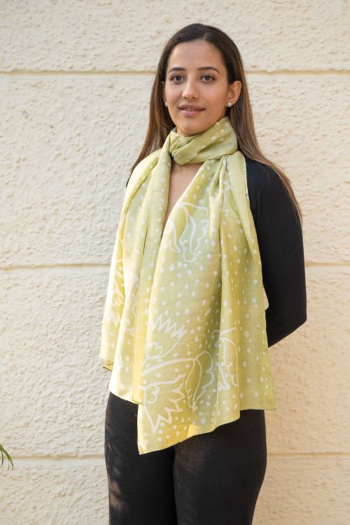 TICH Light & Elegant Silk Batik Stole - Lime Dots