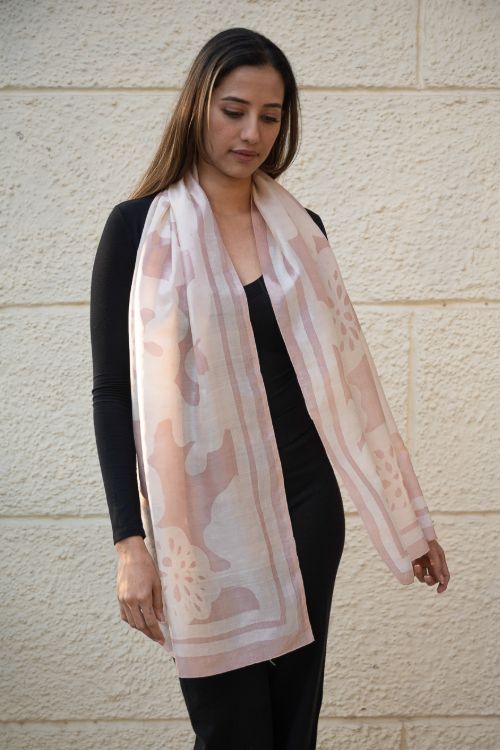 TICH Light & Elegant Silk Batik Stole - Pink Flora