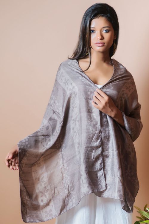 TICH Light & Elegant Silk Batik Stole - Shades of Grey