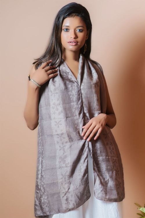 TICH Light & Elegant Silk Batik Stole - Shades of Grey