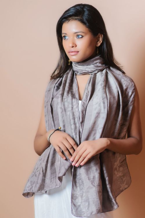 TICH Light & Elegant Silk Batik Stole - Shades of Grey