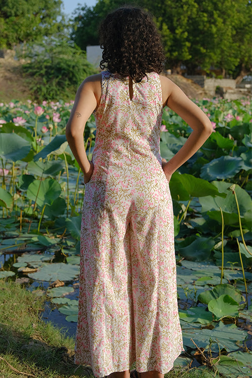 Peony Poetry Hand Embroidered Printed Pure Cotton Jumpsuit For Women –  Okhaistore