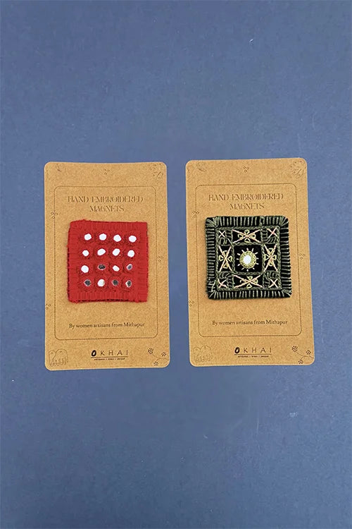 Okhai "Paradise" Hand Embroidered Fridge Magnet (Set of 2)