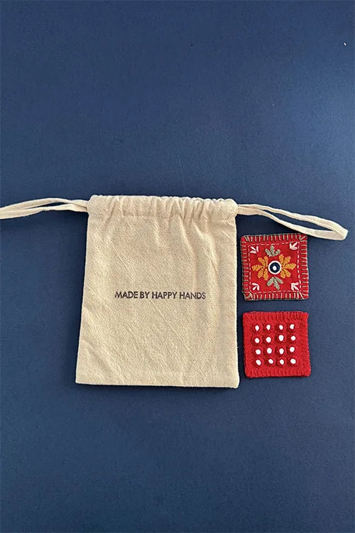Okhai "Red Foliage" Hand Embroidered Fridge Magnet (Set of 2)