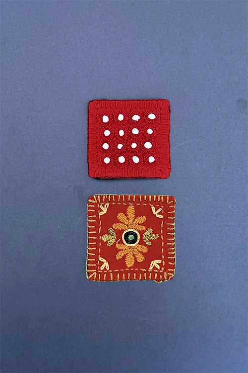 Okhai "Red Foliage" Hand Embroidered Fridge Magnet (Set of 2)