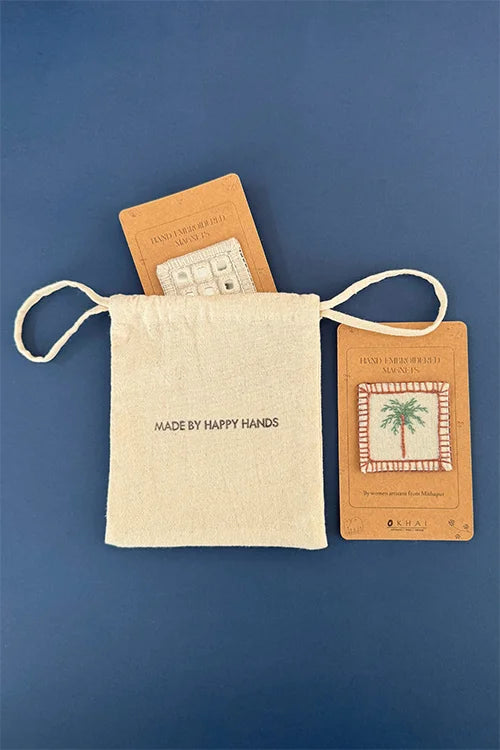 Okhai "Palm tree" Hand Embroidered Fridge Magnet (Set of 2)
