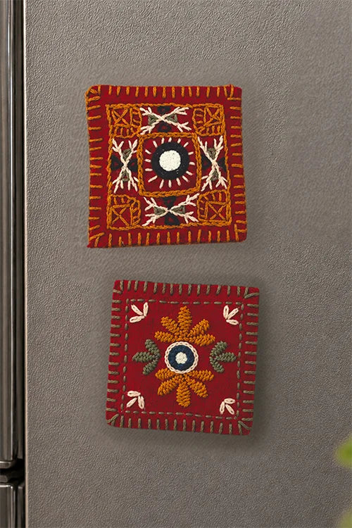 Okhai "Horizon" Hand Embroidered Fridge Magnet (Set of 2)