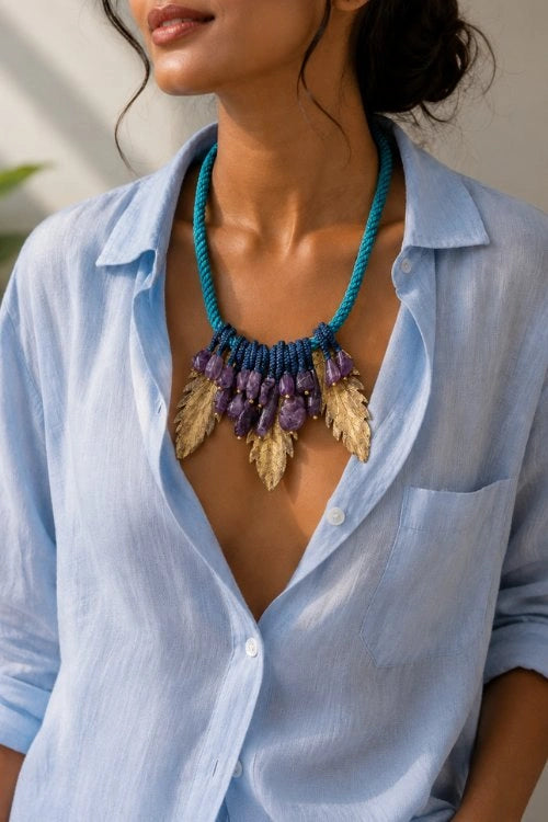 Mayabazaar 'Statement' Handwrapped Galena Necklace