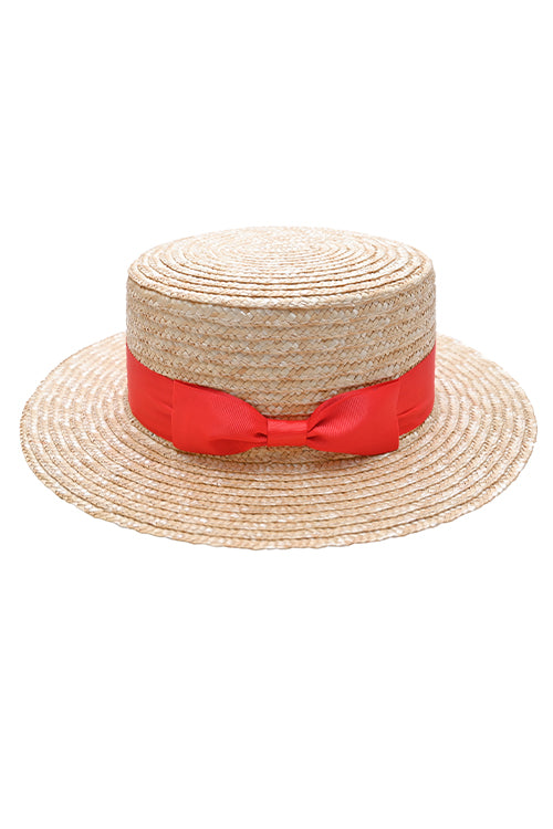 Myaraa Red Short Bow Boater Hat