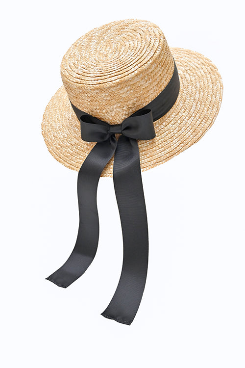Myaraa Black Long Tail Bow Boater Hat