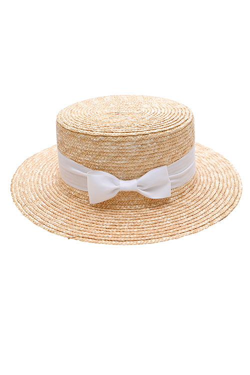 Myaraa White Short Bow Boater Hat