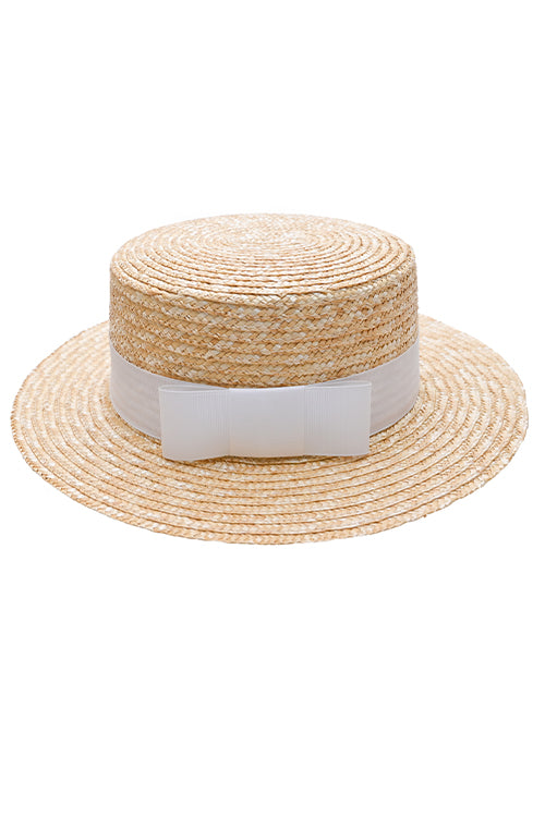 Myaraa White Classic Bow Boater Hat