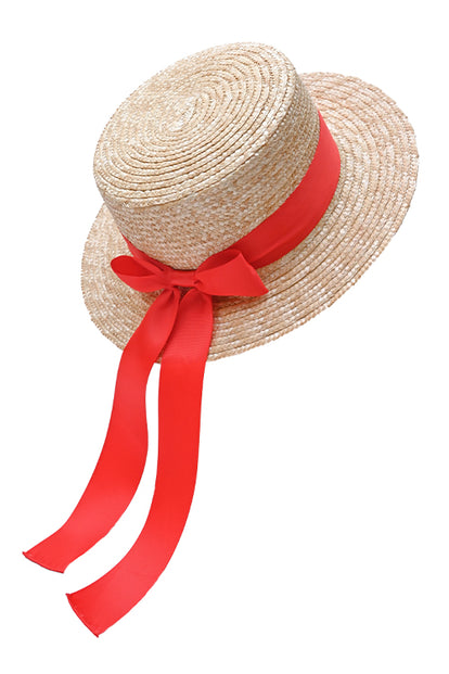 Myaraa Red Long Tail Bow Boater Hat