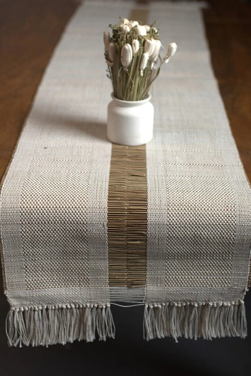 Kadam Haat "White" Handcrafted Madurkathi Runner