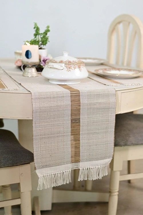 Kadam Haat "White" Handcrafted Madurkathi Runner