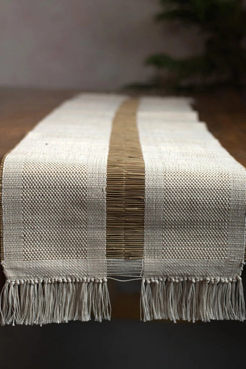 Kadam Haat "White" Handcrafted Madurkathi Runner
