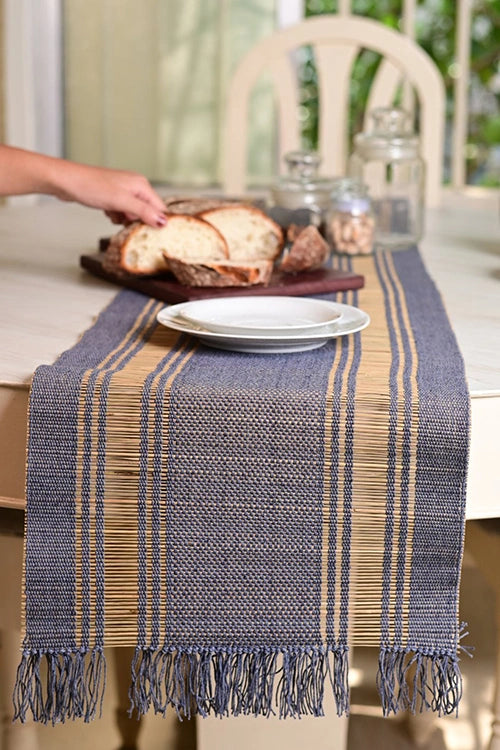 Kadam Haat "Blueberry" Handcrafted Madurkathi Runner