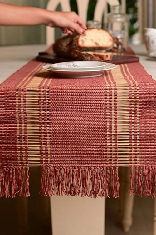 Kadam Haat "Apple Red" Handcrafted Madurkathi Runner