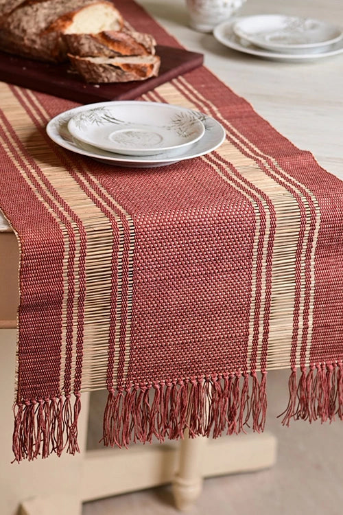 Kadam Haat "Apple Red" Handcrafted Madurkathi Runner