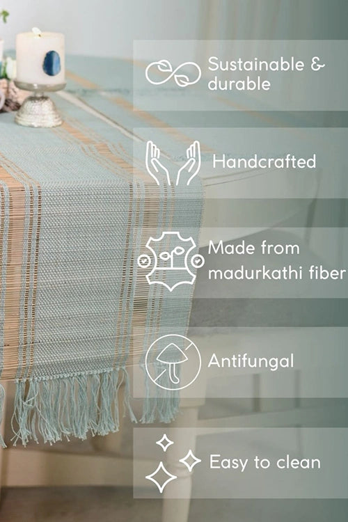 Kadam Haat "Sage Green" Handcrafted Madurkathi Runner