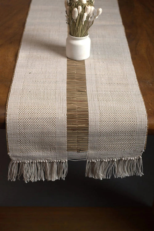 Kadam Haat "White" Handcrafted Madurkathi Runner