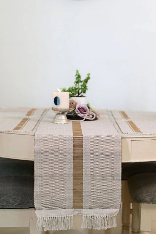 Kadam Haat "White" Handcrafted Madurkathi Runner