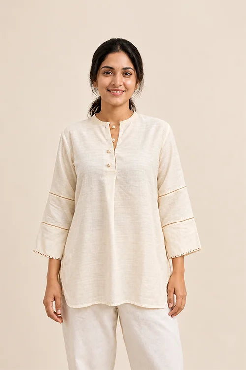 Moralfibre Cream Matka Silk Top