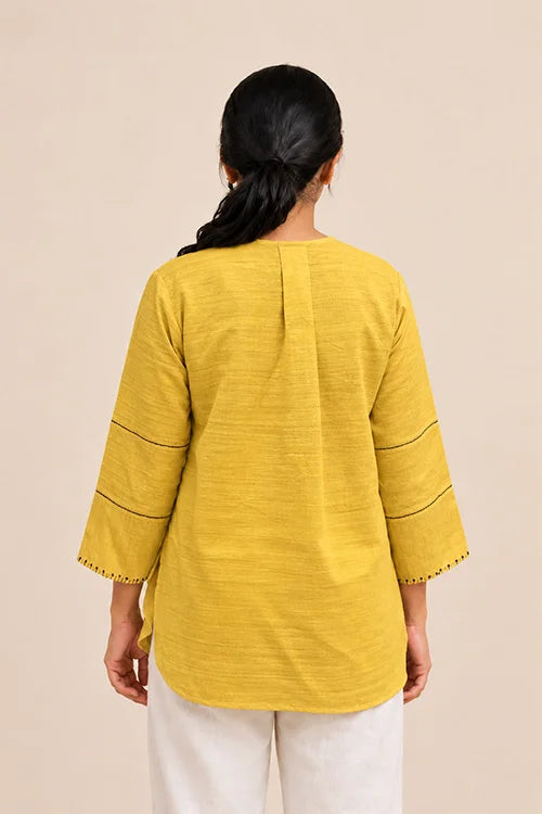 Moralfibre Mustard  Matka Silk Top