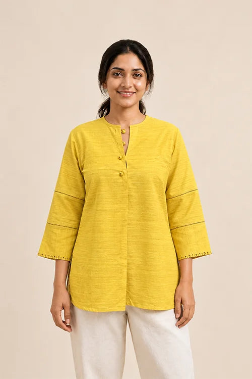 Moralfibre Mustard  Matka Silk Top