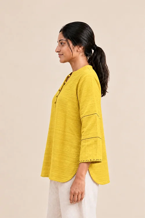 Moralfibre Mustard  Matka Silk Top