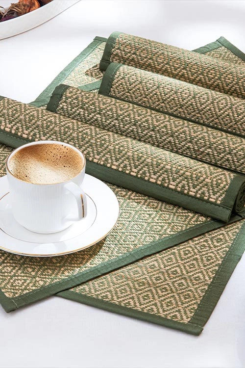 Dharini Madurkathi Diamond Placemats Pista Green (Set Of 6)