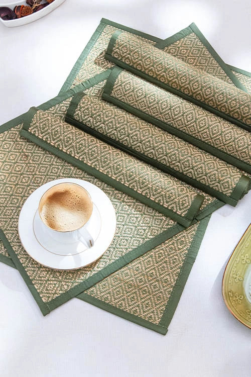 Dharini Madurkathi Diamond Placemats Pista Green (Set Of 6)