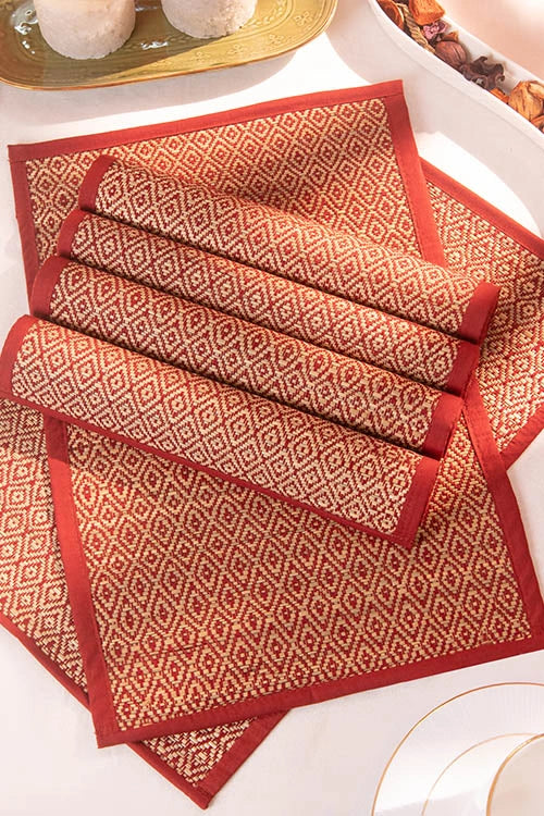 Dharini Madurkathi Diamond Placemats Maroon (Set Of 6)