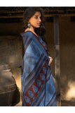 Exclusive Bagh Hand Block Printed Cotton Brown & Blue Saree - Royal Ornate