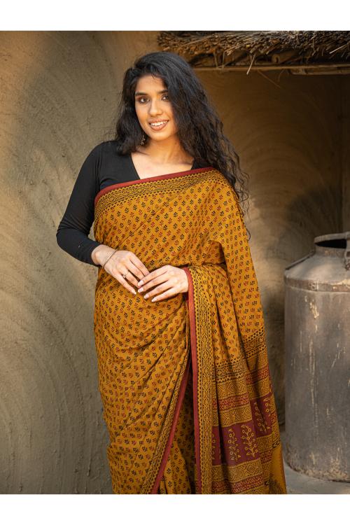 Exclusive Bagh Hand Block Printed Cotton Saree - Floret Medley