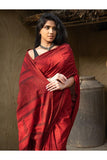 Exclusive Bagh Hand Block Printed Cotton Red & Black Saree - Red Floral