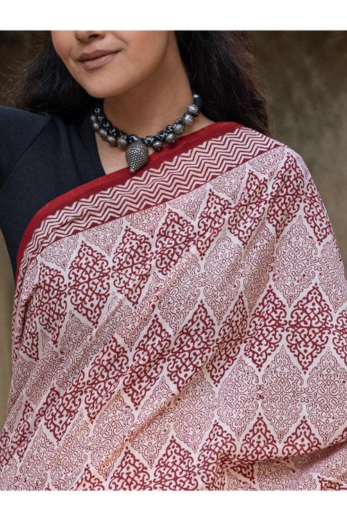 Exclusive Bagh Hand Block Printed Cotton Saree - Royal Ornate
