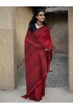 Exclusive Bagh Hand Block Printed Cotton Saree - Red Flora