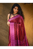 Exclusive Bagh Hand Block Printed Modal Silk Saree - Pink Flora