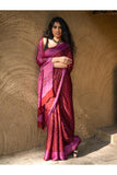 Exclusive Bagh Hand Block Printed Modal Silk Saree - Pink Flora
