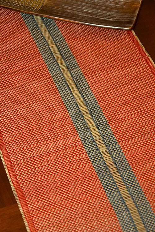 Dharini Madurkathi Striped Tassels Table Runner Large Rust Grey