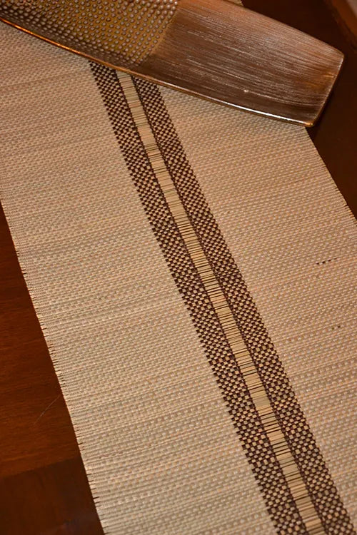 Dharini Madurkathi Striped Tassels Table Runner Large Beige Brown
