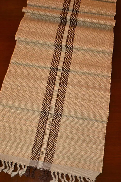 Dharini Madurkathi Striped Tassels Table Runner Large Beige Brown