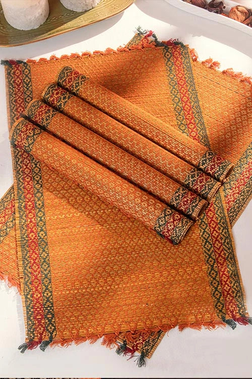 Dharini Madurkathi Tassels Placemats Mustard (Set Of 6)