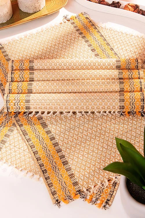 Dharini Madurkathi Tassels Placemats Ivory (Set Of 6)