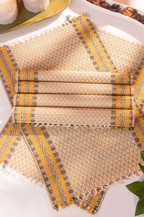Dharini Madurkathi Tassels Placemats Ivory (Set Of 6)