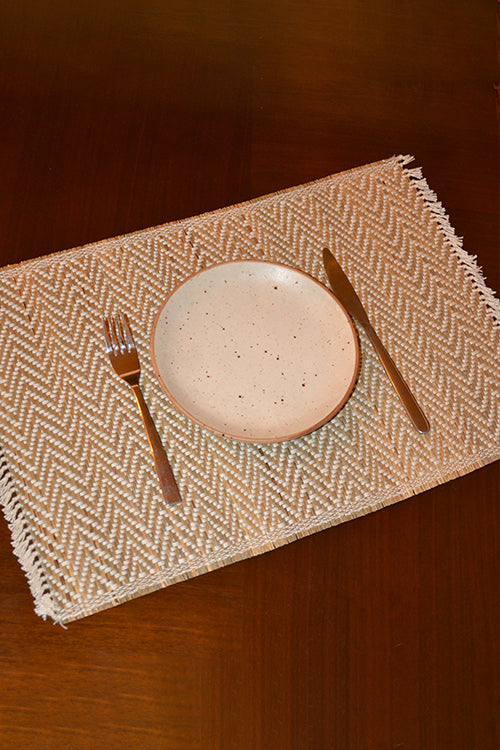 Dharini Madurkathi Chevron Tassels Placemats Sage Ivory (Set Of 6)